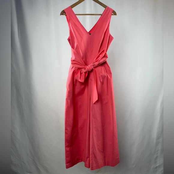 J. Crew Stretch Poplin Wrap Tie Jumpsuit in Bright Coral Size 6 - Picture 3 of 11